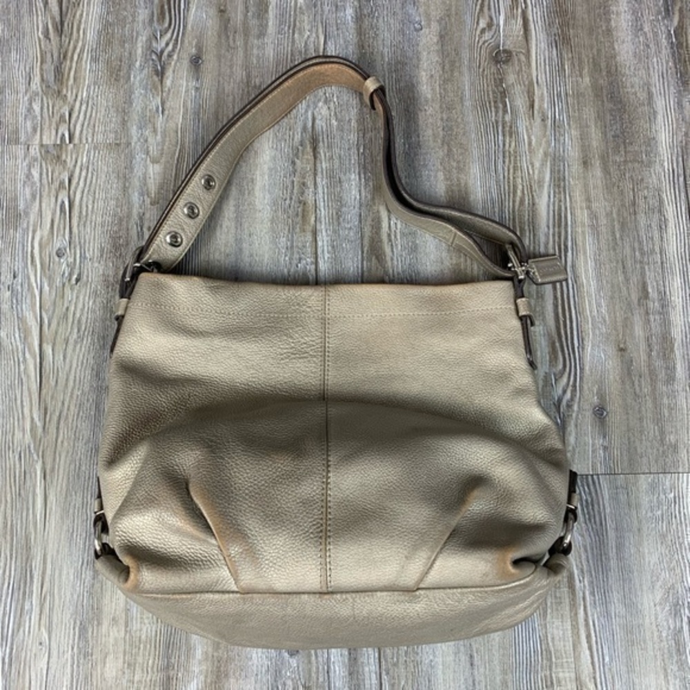 Coach Silver Metallic Leather Duffle Shoulder Bag